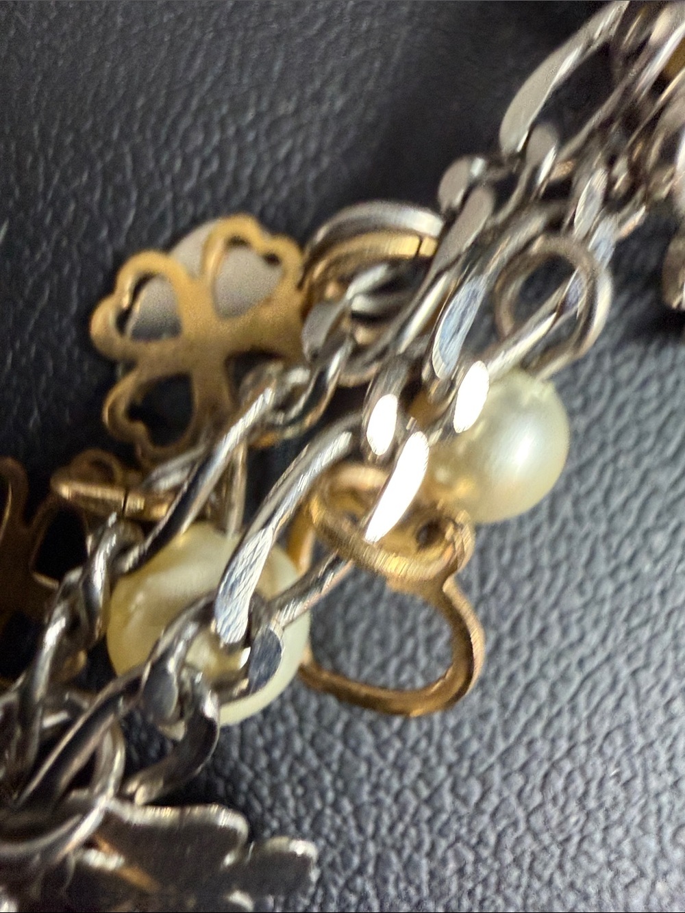 CHANEL Vintage Authentic Two-Tone Floral Charm Bracelet with Cream Beads - Picture 10 of 16